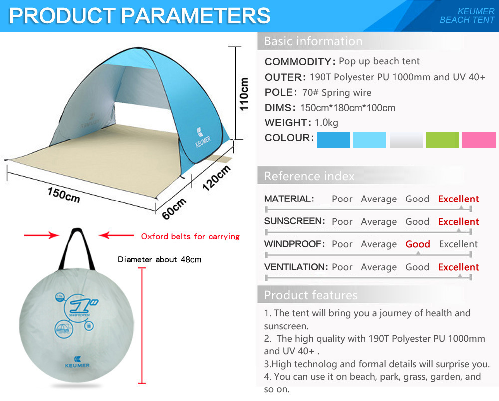 Cheap Goat Tents Keumer 2020 New Automatic Packable Camping Tent UV protection Pop Up Beach Tent Waterproof  for Outdoor Recreation Tourist Tents Tents 